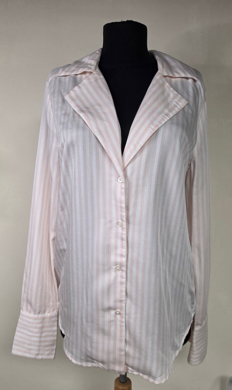 PAIGE Elora Stripe Shirt XS Pink White Tencel Workwear Button Down Blouse 0038